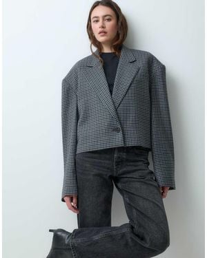 & Other Stories Wool Blend Houndstooth Cropped Blazer - Grey