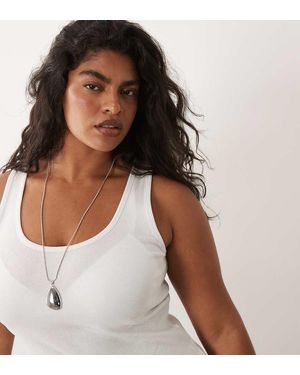 Brave Soul Brave Soul Curve Ribbed Scoop Neck Singlet Top - White