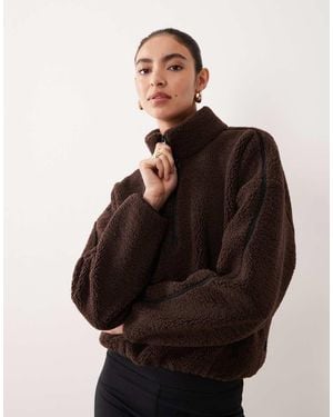 Abercrombie & Fitch Ypb High Neck Quarter Zip Teddy Fleece - Brown