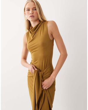 ASOS Halterneck With Tie Detail Midi Dress - Natural