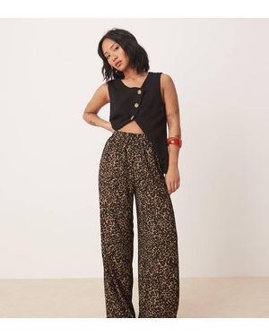 JDY Petite Wide Leg Textured Trousers - Brown