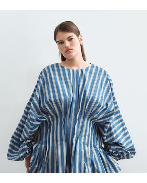 ARRANGE Curve Volume Sleeve Pleated Cinched Waist Top - Blue