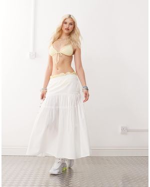 Collusion Poplin Drop Waist Frill Detail Maxi Skirt - White