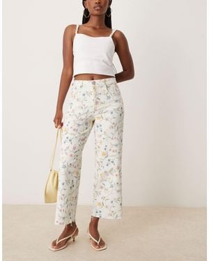 Nobody's Child Cropped Wide Leg Denim Jeans - Natural