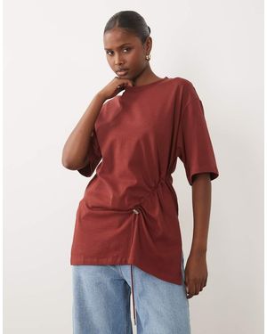 Gina Tricot Short Sleeve Ruched Top - Red