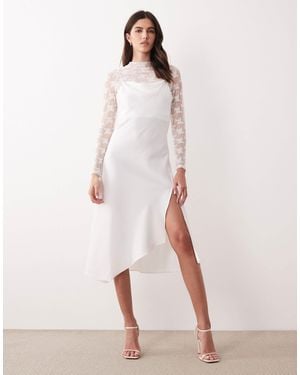 Y.A.S Long Sleeve Lace Underlay Cami Satin Dress - Pink