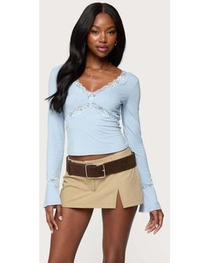 Edikted Mathilda Lacey Bell Sleeve Top - Blue