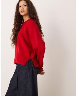 ASOS Boxy Crew Neck Sweater With Side Split Detail - Red