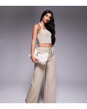 Kaiia Exclusive Drawstring Waist Wide Leg Trousers Co-Ord - Natural