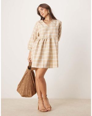Glamorous V-Neck Skater Mini Dress - Natural