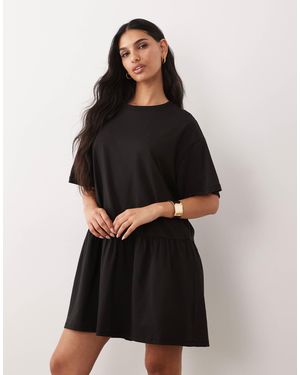ASOS Short Sleeve Dropped Waist Peplum T-shirt Mini Dress - Black