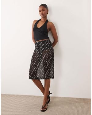 ASOS Sheer Mesh Midi Skirt - Natural