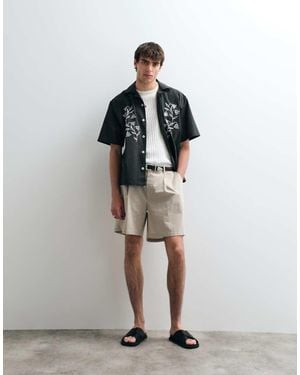 ASOS COLLECTIVE Cotton Pleated Shorts With Linen - Multicolour