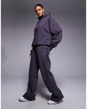 Kaiia Cotton Rich Lace Up Detail Wide Leg joggers Co-ord - Blue