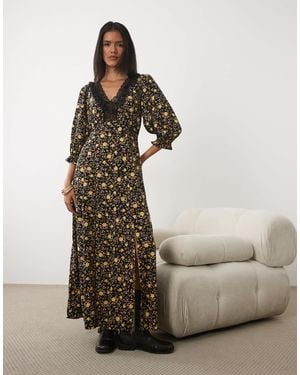 Miss Selfridge Spun Maxi Tea Dress With Lace Trim - Multicolour