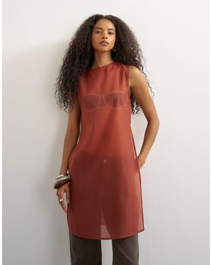 TOPSHOP Longline Sheer Organza Tunic - Red