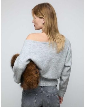 Stradivarius Zachte Gebreide Sweater Met Boothals - Grijs