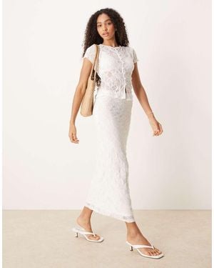 ASOS Co-Ord Textured Lace Sheer Midi Skirt - Natural