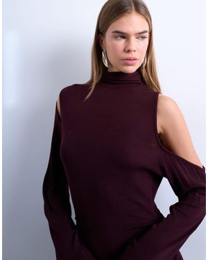 TOPSHOP High Neck Open Shoulder Long Sleeve Top - Purple