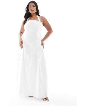 4th & Reckless Cotton Square Halterneck Hip Pleat Detail Maxi Dress - White