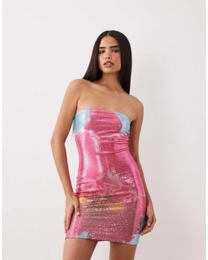 Kaiia Exclusive Sequin Bandeau Mini Dress - Pink
