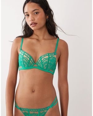 Ann Summers Caged Lace Padded Plunge Bra - Green