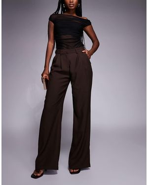 Princess Polly Ambient High-waisted Pleat Front Tailored Trousers - Brown