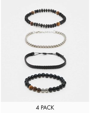 ASOS – 4er-pack armbänder mit perlen- und kettendesign - Weiß