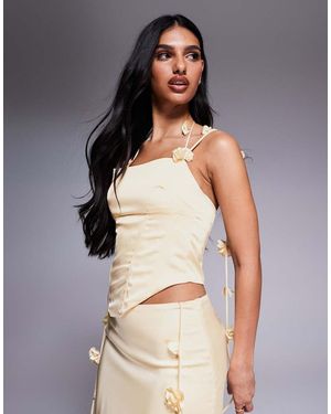 Wanderdoll Esmerelda Premium Satin Flower Detail Halterneck Corset Top - Grey