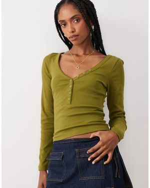 Miss Selfridge – langärmliges henley-oberteil - Grün