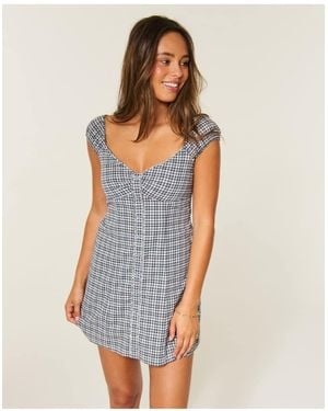 Hollister Cap Sleeve Button Mini Dress - Blue