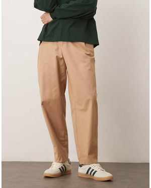 ASOS Smart Tapered Chino Trousers With Double Pleats - Natural