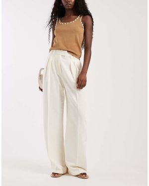 ASOS Elegante Broek Van Linnenmix Met Wijde Pijpen En Plooien - Wit