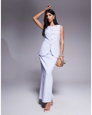 Kaiia Exclusive Cotton Rich Linen Look Back Split Maxi Skirt Co-ord - Gray