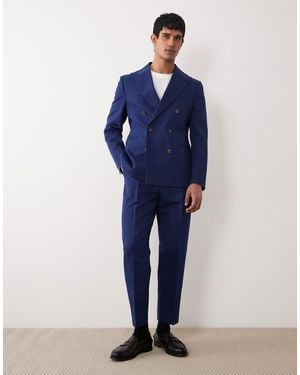 ASOS Relaxed Tapered Linen Rich Suit Trousers - Blue