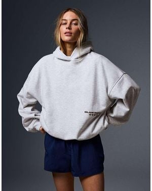 Bershka Oversize Print Hoodie - Blue