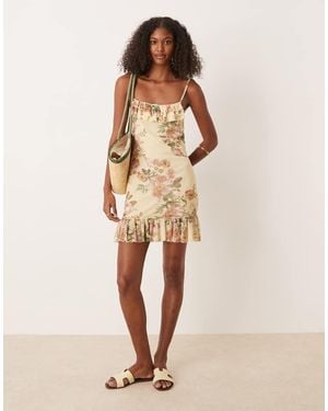 ASOS Mesh Cami Ruffle Mini Dress - Natural