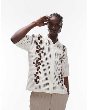TOPMAN Revere Embroidered Floral Crochet Shirt - Natural