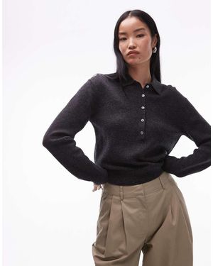 ARKET Jersey Con Cuello Tipo Polo Con Tapeta Larga De Punto De Lana De - Negro