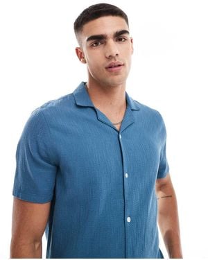 Hollister Short Sleeve Revere Collar Texture Shirt Boxy Fit - Blue