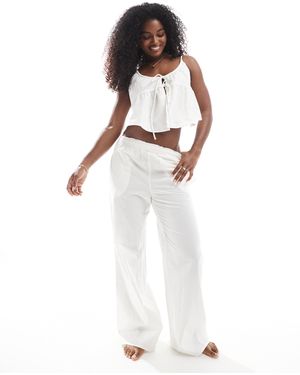 Monki Mix And Match Poplin Wide Leg Pajama Pants - White