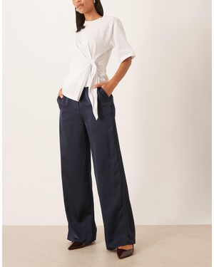 Pretty Lavish Satin Drawstring Wide Leg Pants - Blue