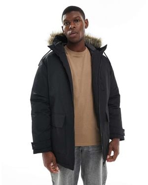 Jack & Jones Parka With Faux Fur Hood - Black