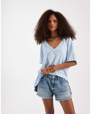 Free People Nina V Neck T-Shirt - Blue