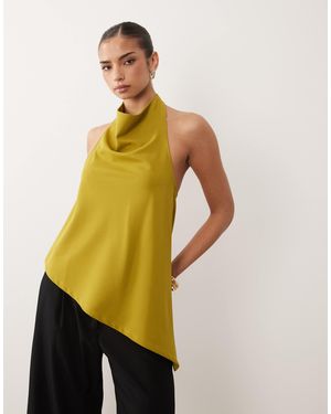 ASOS Slinky Twill Longline Cami Top With Asymmetric Hem - Green