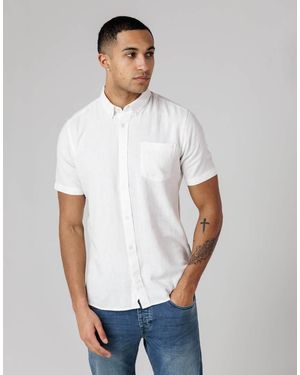 French Connection Linen Blend Short Sleeve Chest Pocket Shirt - White