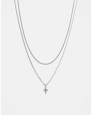 FADED FUTURE Pack Of 2 Chain Necklaces With Cross Pendants - White