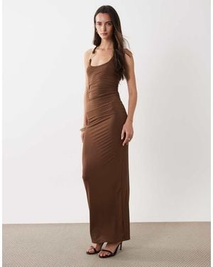 SNDY'S Metal Detail Strap Scoop Neck Maxi Dress - Brown