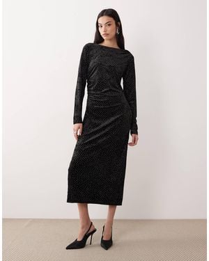 Y.A.S Ruched Detail Velvet Midi Dress - Black