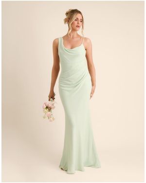 Six Stories Bridesmaid Crepe Asymmetric Cowl Neck Maxi Dress - White